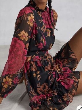 Anthropologie porridge puff sleeved floral mini dress 1X